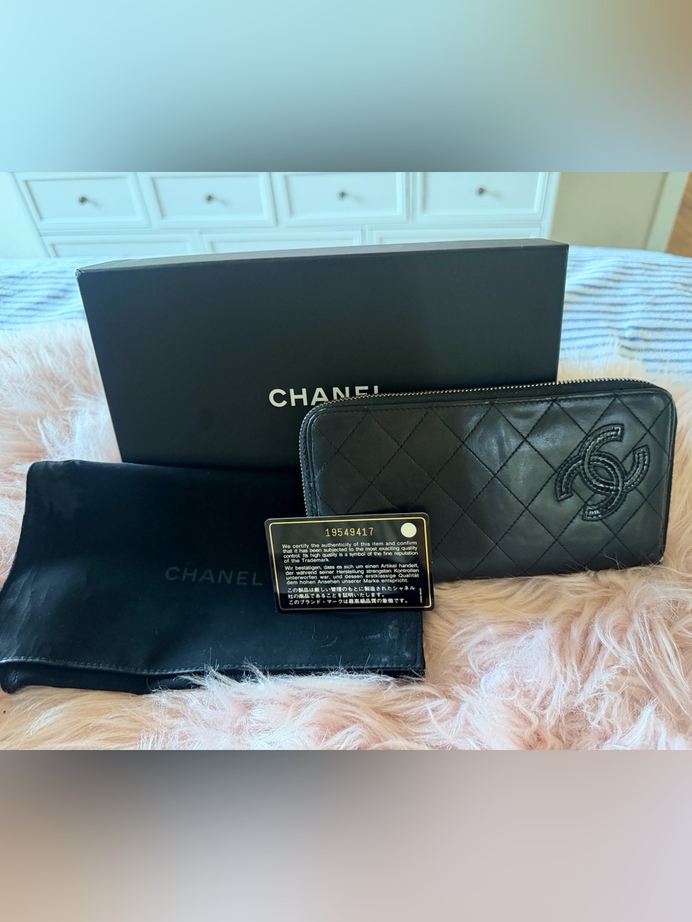 🖤🤍Chanel CC Logo Quilted Lambskin Long Zippy Wallet🤍🖤
